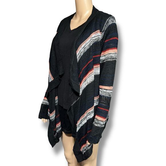 Pink Rose Womens Knit Cardigan Sweater Open Drape Front Striped Lightweight Med - Picture 6 of 9